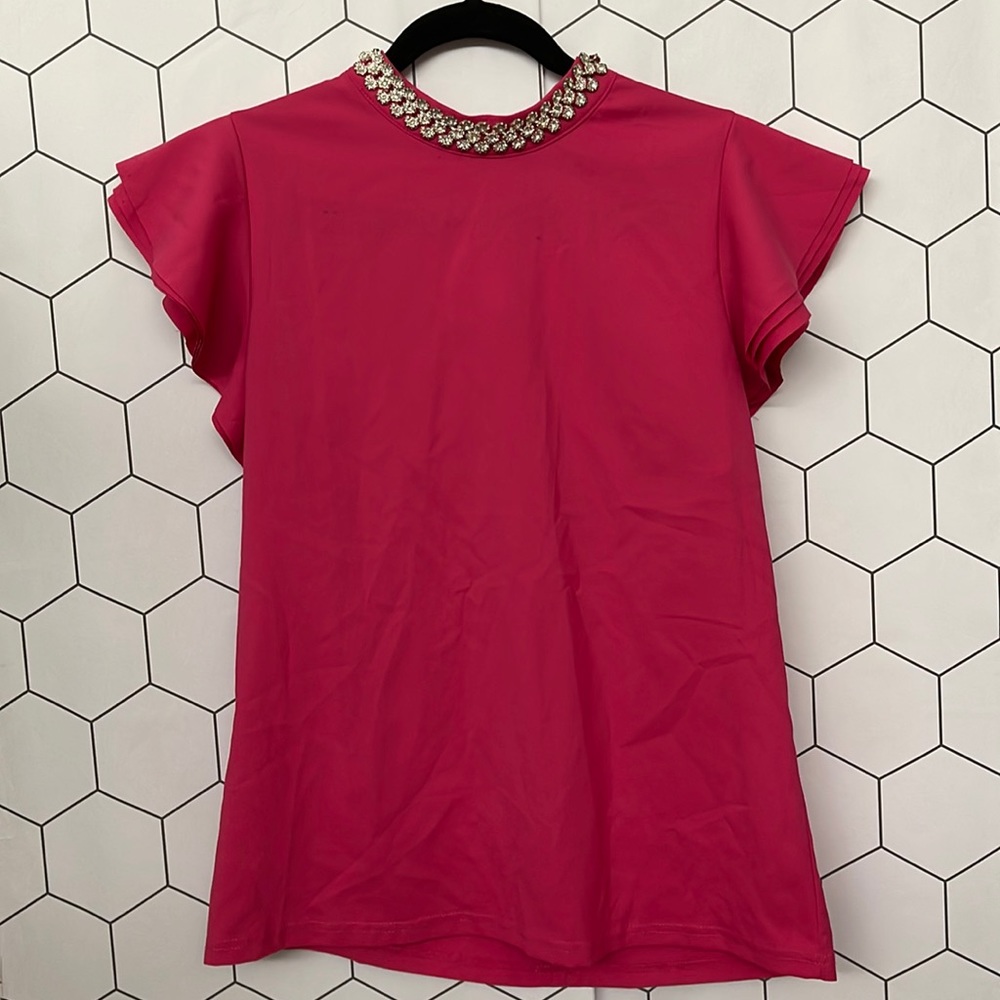 Gracia women blouses size L in pink with layer sleeves with diamond collars